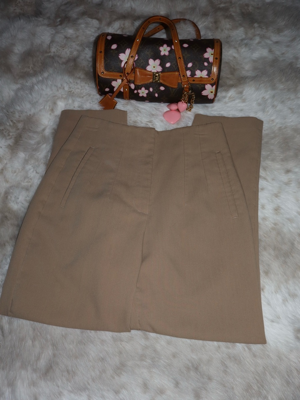Khaki high rise straight leg trouser pants